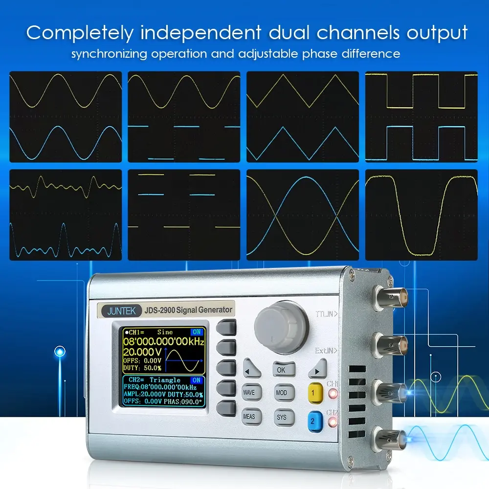 

JUNTEK Digital Dual-channel DDS Signal Generator Counter Arbitrary Waveform Pulse Signal Generator Function Frequency Meter