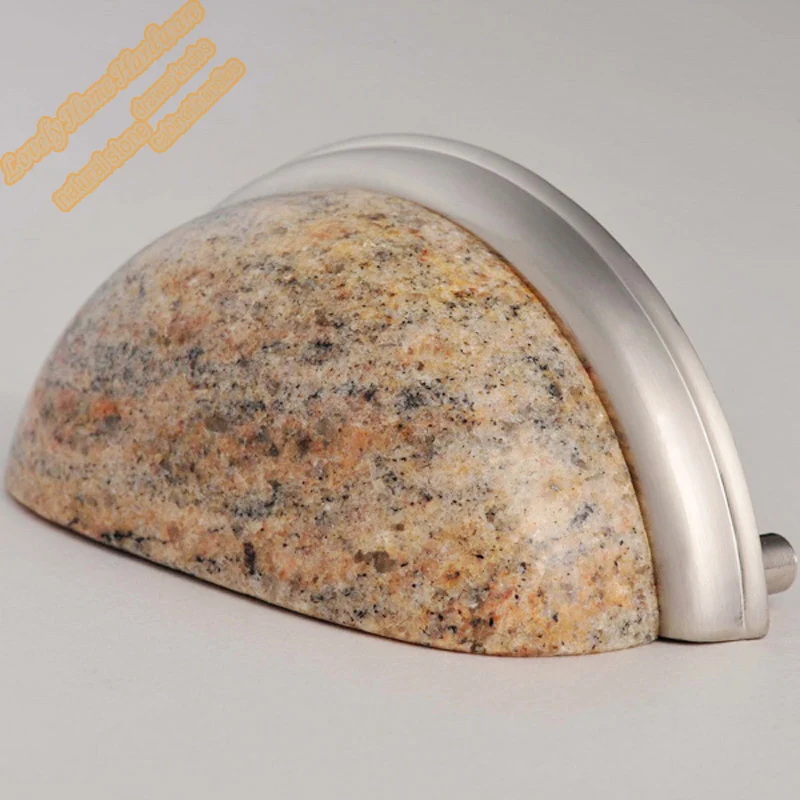 3 inch Kashmir Gold Granite Cup Handle,Natural Stone Cupboard Handles Drawer Pulls,Creative