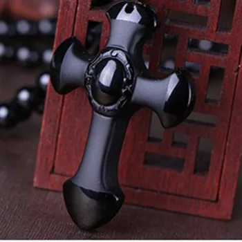 

DoreenBeads Natural Ice Obsidian Cross Necklace Pendant Men Women Couple Vintage Crystal Sweater Chain Christian,1 Piece 2018