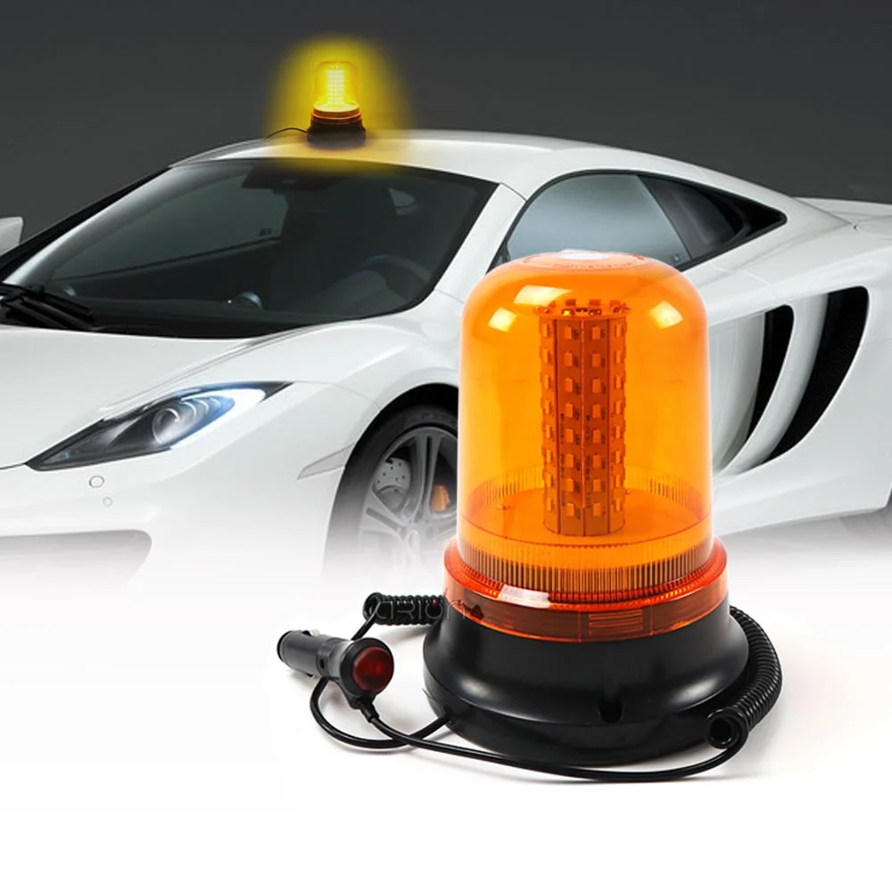 

12V/24V Car Truck 80 LED Magnetic Mount Rotating Flashing Amber Beacon Recovery Warning Strobe Light Safety Police Light Yellow