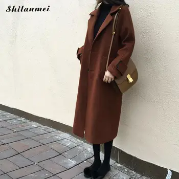 

Women Wool Blend Coat Solid Long Sleeve Turn-Down Collar Outwear Jacket Casual Autumn Winter Elegant Overcoat Female Clothing