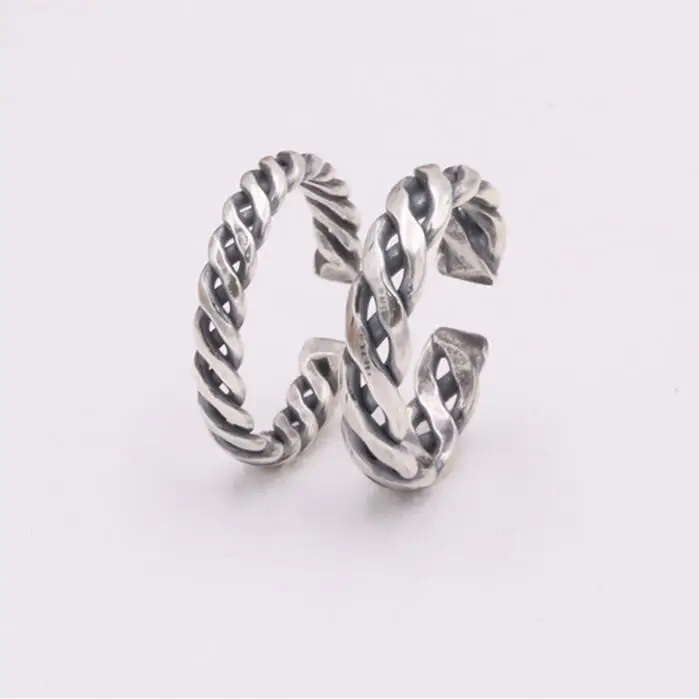 

Simple Brief Design Solid Sterling Silver 925 Ring Men Women Weave Cuff Band Antique Silver 925 Lovers Promise Ring Top Quality