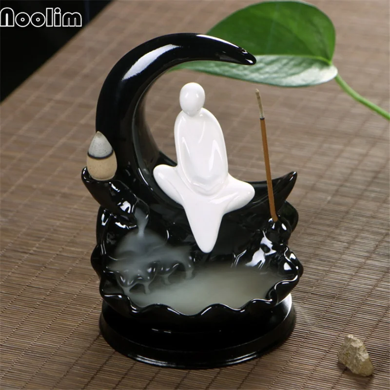 Керамический белый маленький Монах Будда задняя курильница с держателем домашний офисный Декор ароматерапия Будда подставка для ароматических палочек