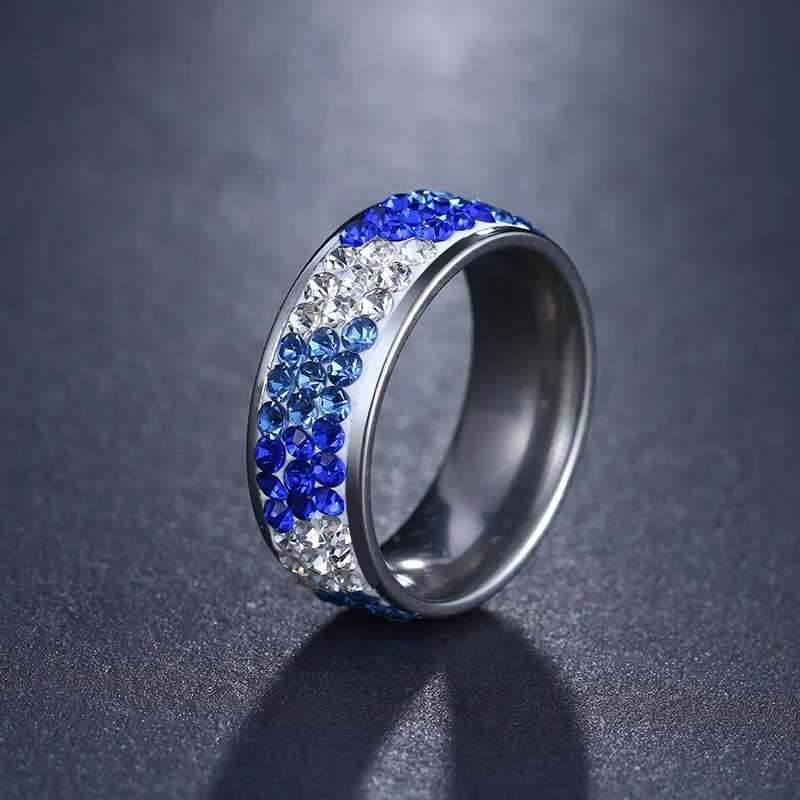 CACANA Stainless Steel Rings For Women Three Rows Cubic Zirconia Circle Engagement Personalized Custom Fashion Jewelry Rings