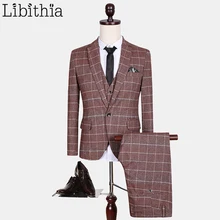 (Jacket+Pant+Vest) Red plaid suit