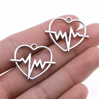 

WYSIWYG 10pcs 24x29mm Charms ECG Electrocardiogram Antique Silver Color Pendant Heart Heartbeat Charms Jewelry Findings