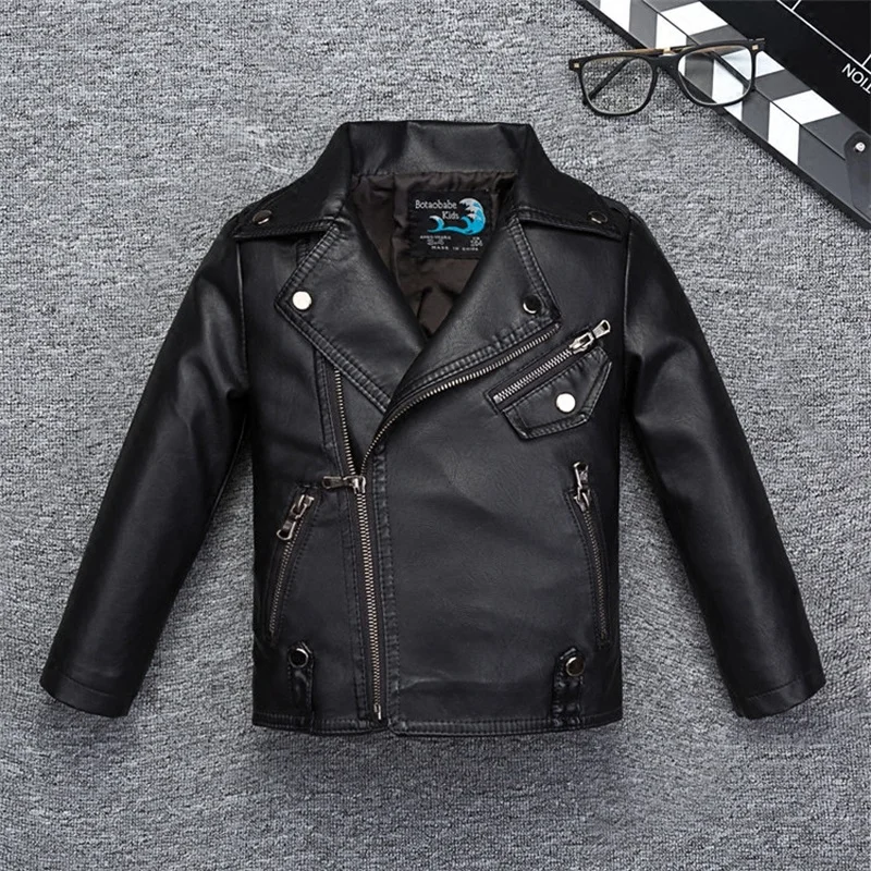 

New Wind Rain Proof Boys Girls Leather Jacket for Autumn Spring Kids Warm Coat Bicycle Bomber Children's Clothing