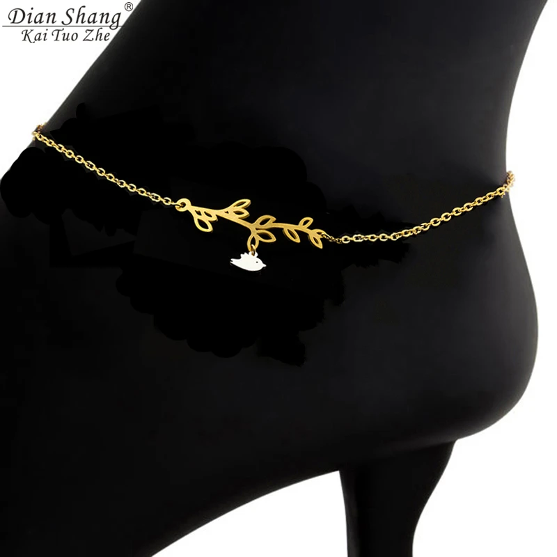 

ICFTZWE Foot Bracelet Jewelry Gold Colour Leg Chain Bird On a Branch Stainless Steel Gold Anklet Bracelets For Kids