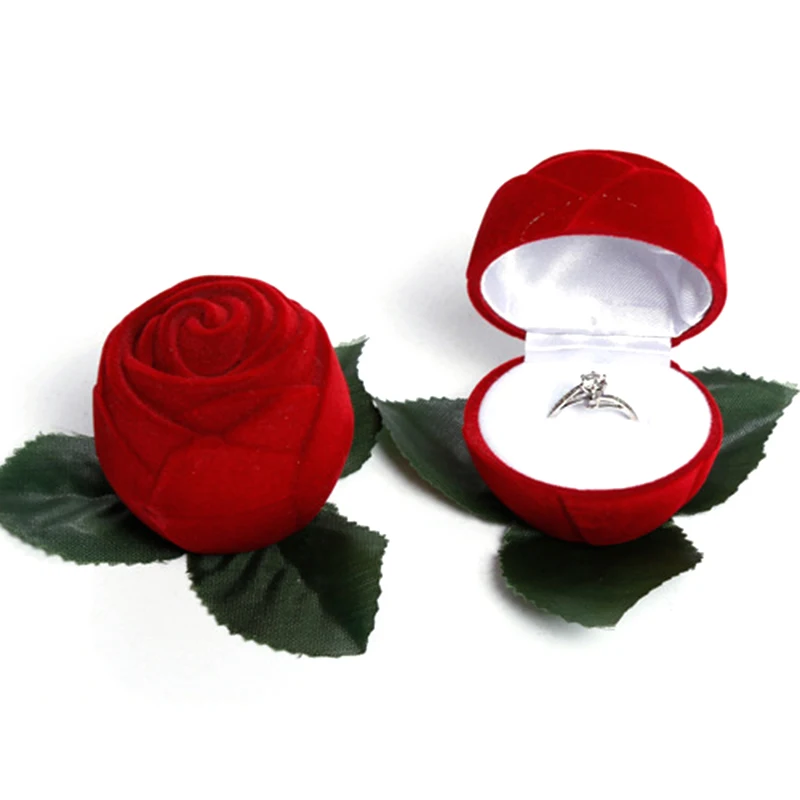 

4CM Red Rose Flower Wedding Ring Box Head Jewelry Box Gift Case Earrings Storage Display Holder Romantic Gift