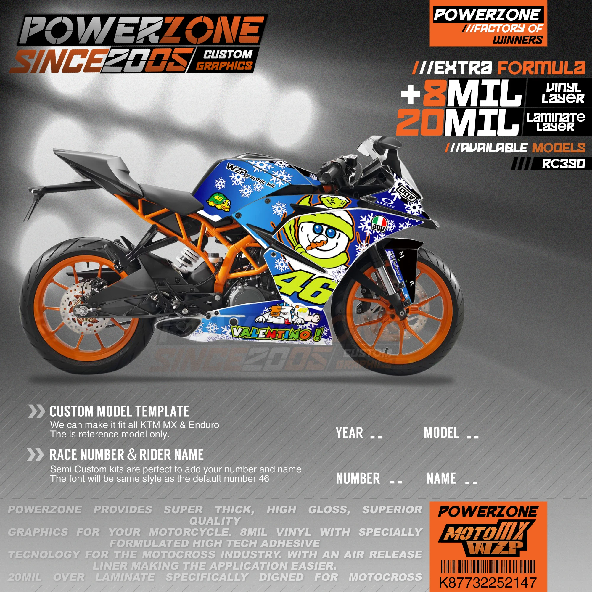 PowerZone на заказ футбольной команды Графика Фоны наклейки 3m Набор наклеек для KTM RC390-- 147