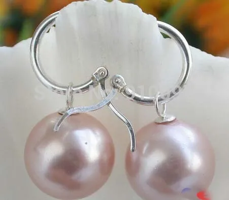 

>>>16MM PINK ROUND SHELL PEARL DANGLE EARRING SILVER