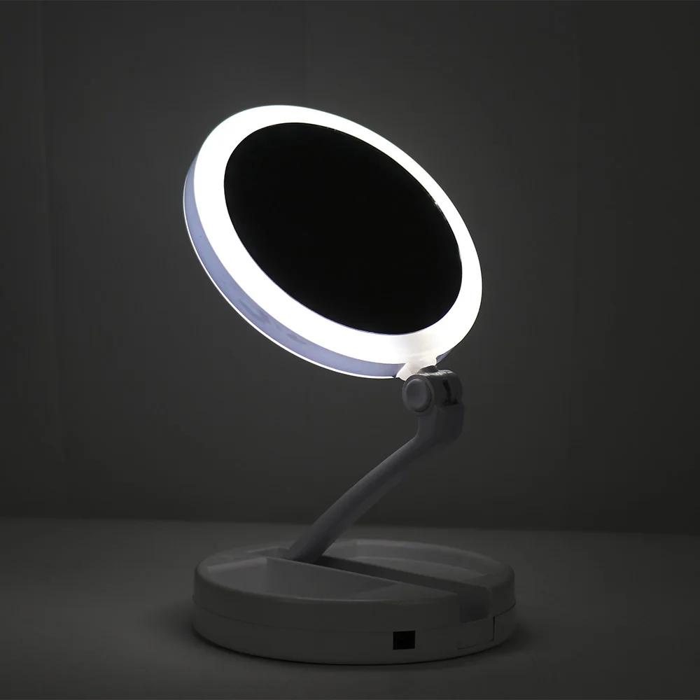 

10X/1X Pro LED Lighted Folding Makeup Mirror Double-sided Desktop Cosmetic Mirrors Women Makeup Mirror Hand Tools Portable