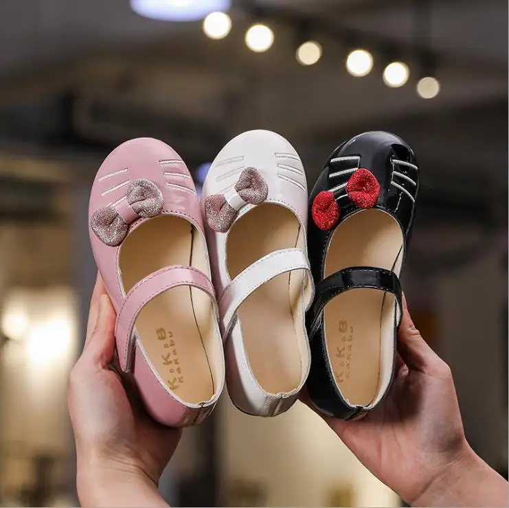 2019 детская обувь из искусственной кожи для девочек; обувь с бантом для девочек; повседневная обувь принцессы на плоской подошве для