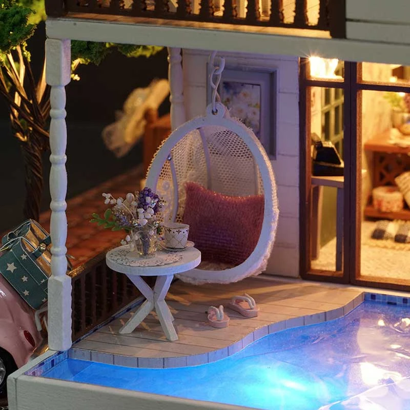 DIY Furniture Doll House Wooden Miniature DollHouse Furniture Kit Assemble With Music Box Doll Home Toys For Children H088