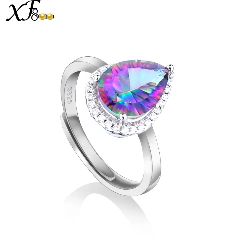 

XF800 925 Sterling Silver Jewelry Genuine Rainbow Fire Mystic Crystal Topaz Ring Brand Best Gift For Women Fine Jewelry [T236J]