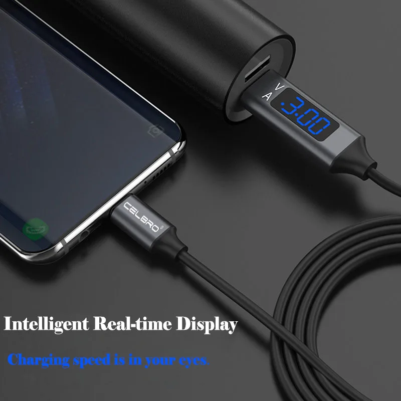 Быстрая зарядка светодиодный кабель с цифровым дисплеем Usb type C кабель для зарядки Usb-C type-C шнур для samsung huawei Xiaomi Redmi Note 7