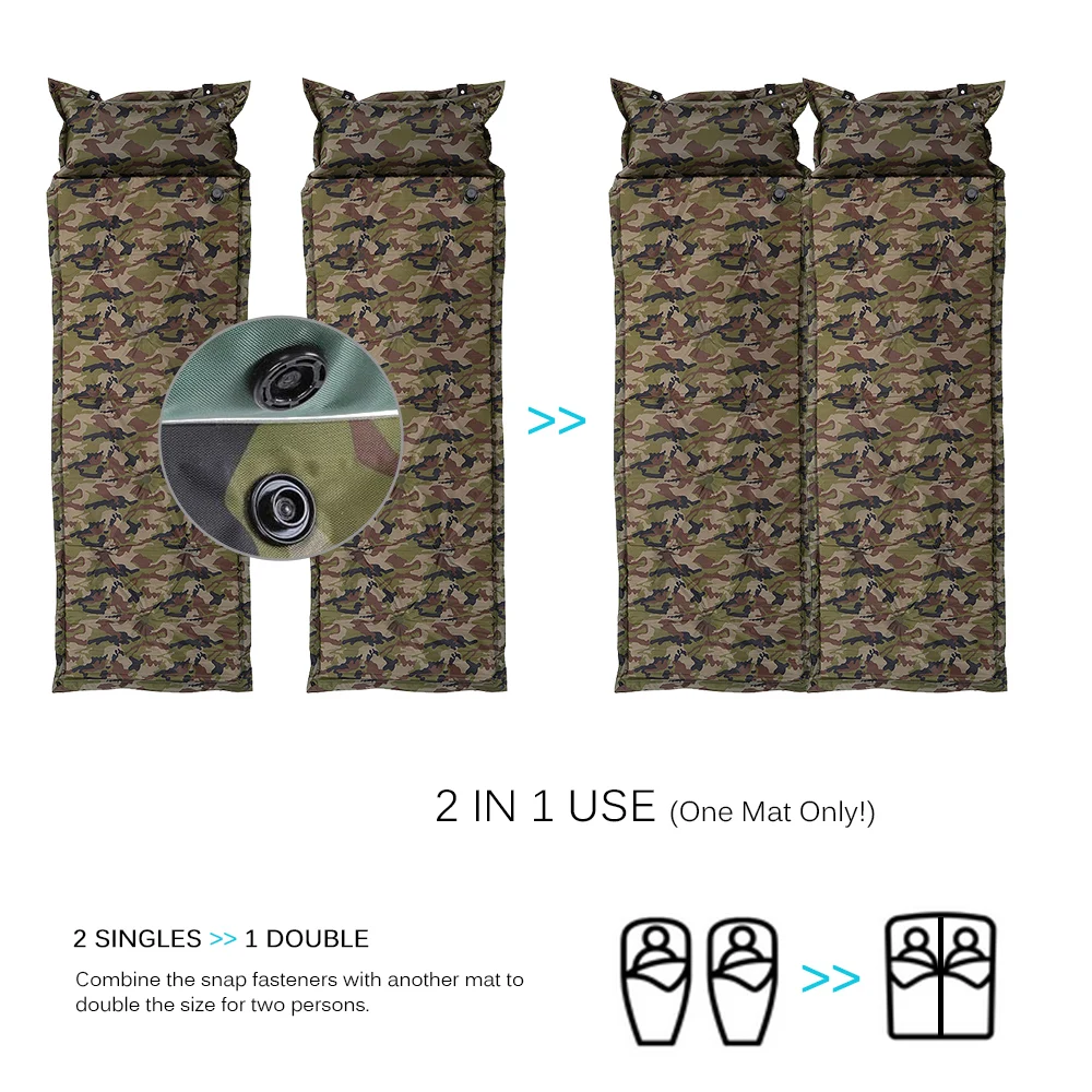 

TOMSHOO Outdoor Camping Mat Thick Automatic Inflatable Mattress Self-Inflating Tent Mat Beach Picnic Air Mattress with Pillow