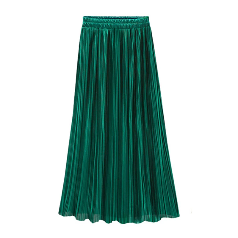 Trytree летняя Осенняя плиссированная юбка женская винтажная юбка с высокой талией Сплошные длинные юбки Новая модная юбка цвета металлик Женская