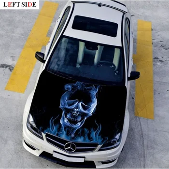

LEFT SIDE Car Stickers Blue Red Burning Skull Head Vinyl Car-detector Covers Sticker Customize the Size to Suit All Vehicle