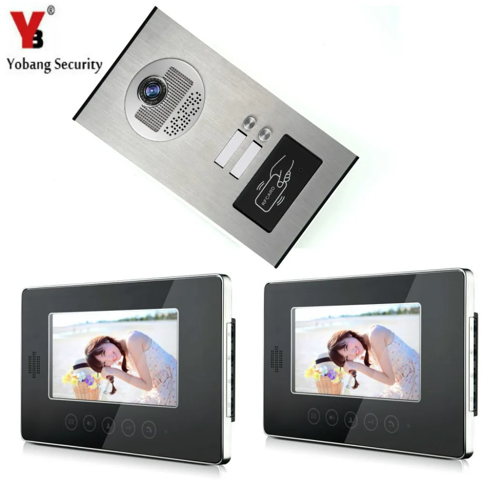 

Yobang Security Video Doorbell Monitor Intercom Wired 7-inch LCD Color Monitors and Smart RFID Camera Video Door Phone System