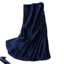 Осенне-зимняя трикотажная юбка для женщин, новая модная яркая шелковая юбка средней длины, эластичная большая плиссированная юбка для женщин