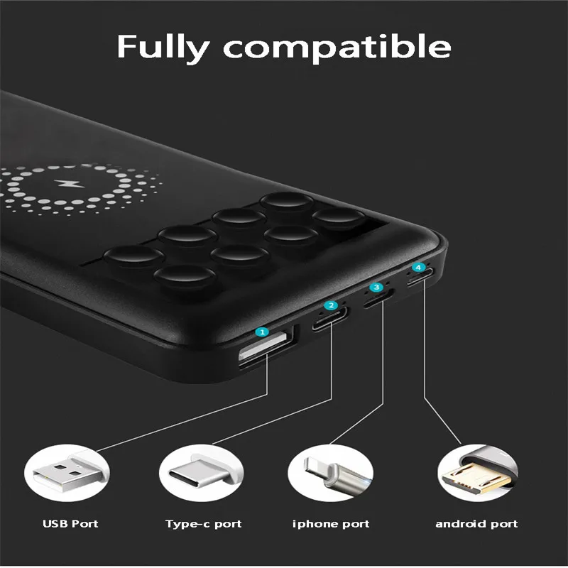 Qi 10000mAh Wireless Charger Power Bank 3 Input Battery Charger Portable with Suction Cup for Samsung S9 S8 for IPhone X 8