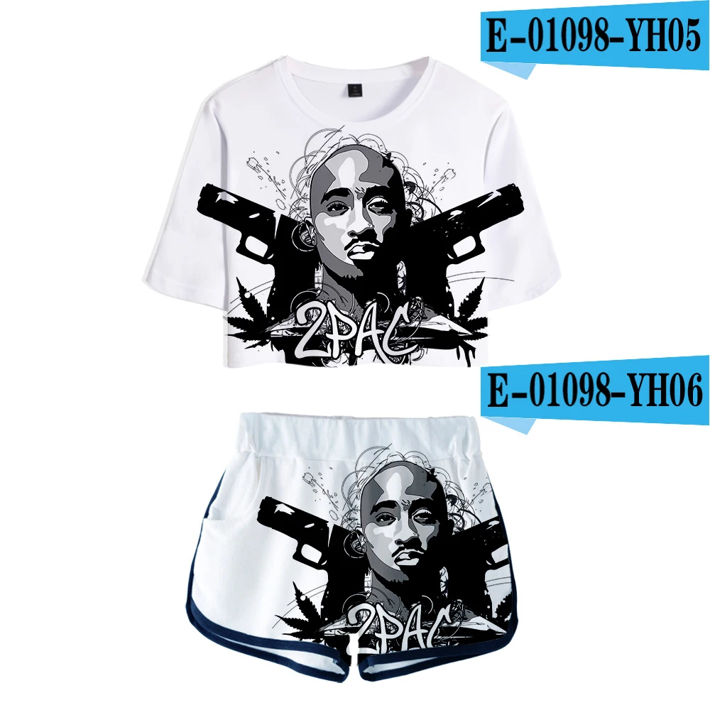 Mujer комплект из двух предметов 2Pac спортивный костюм Harajuku Женская ropa сексуальная одежда Клубные наряды топ+ байкерские шорты летний комплект из 2 предметов женский - Цвет: one