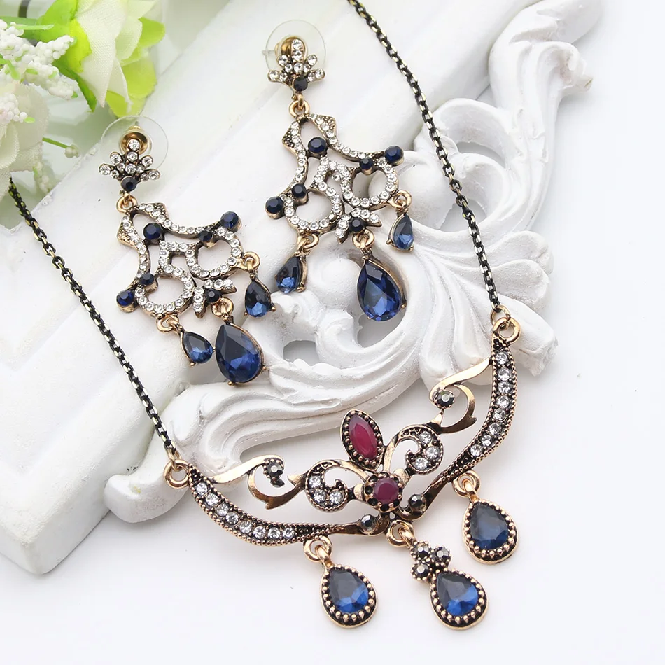 Fashion Vintage Morocco Jewelry Sets Antique Gold Palting Necklace