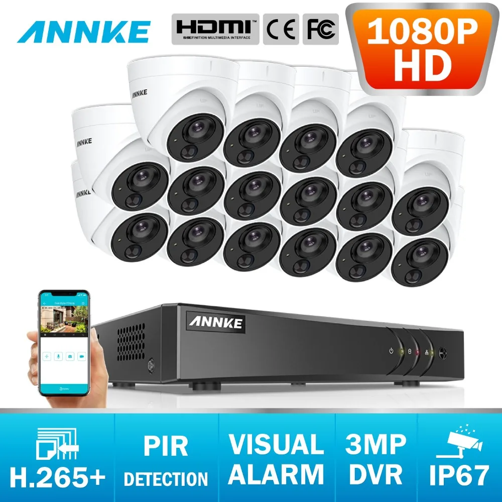 ANNKE 16CH 3MP 5in1 CCTV DVR HD 16 шт. TVI безопасности Камера обнаружения пассивного ИК-IP67 открытый Камера домашнего видеонаблюдения Системы комплект