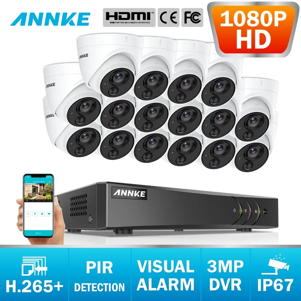 ANNKE 16CH 3MP 5in1 CCTV DVR HD 16 шт TVI безопасности Камера ПИР обнаружения IP67 открытый Камера Дома Видеонаблюдения Системы комплект