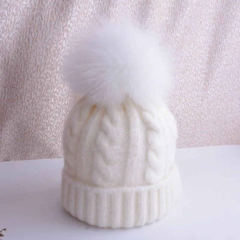 winter hat female winter cap hat with pompon knitted caps women beanie female hats for women pom pom hat - Цвет: white