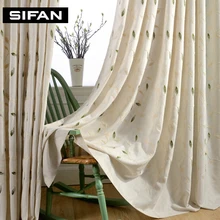 Korean Leaves Embroidered Faux Linen Curtains for the Bedroom Windows Drapes Fabric for Living Room