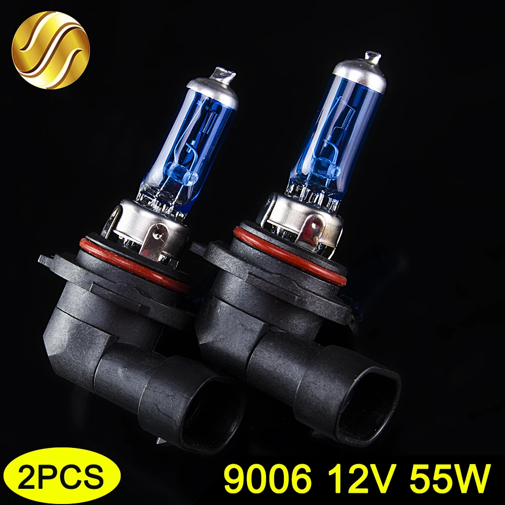 

hippcron HB4 9006 12V 55W Halogen Lamp 1 Pair Super White 5000K Dark Blue Quartz Glass Car HeadLight