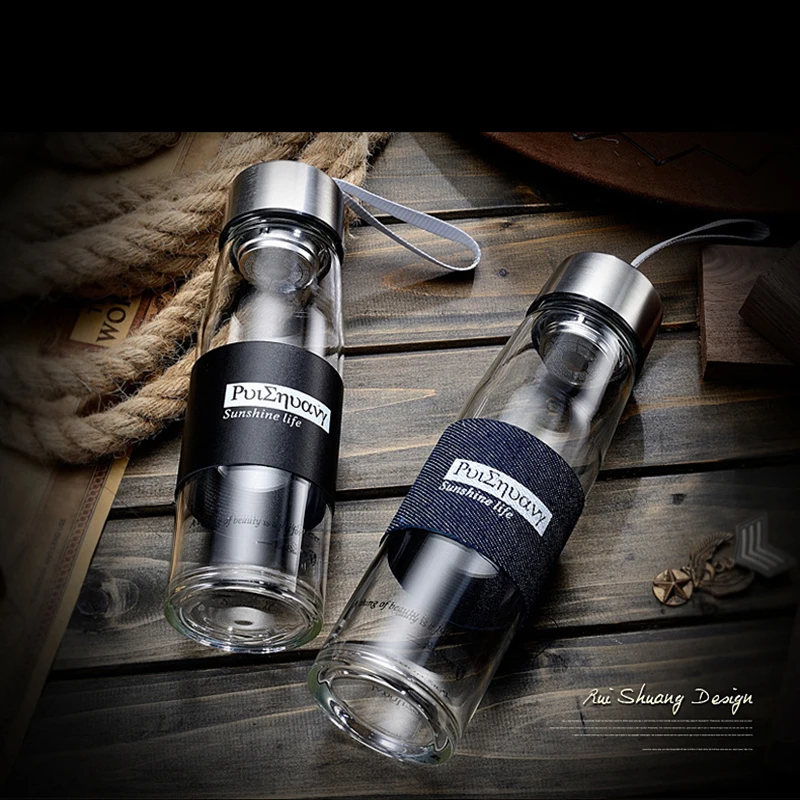 500ml Thermos Strainer Glass bottles Coffee cup Transparent glass