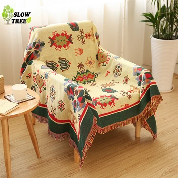 

Slow Tree Sofa Cushion Blanket Waterproof Sofa Cover Ethnic Wind Threads Creative Couch Cover Air Conditioning Blankets