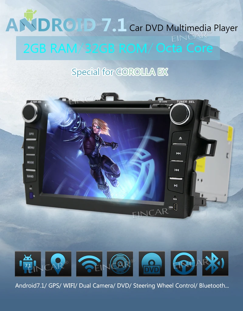 Top EinCar Android 7.1 Car Radio In Dash GPS Car Stereo for TOYOTA Vehicles GPS Navigation Auoradio Bluetooth car DVD CD Player Head 1