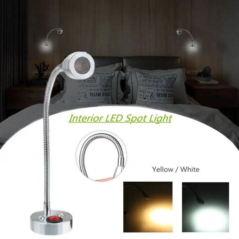 

3W Interior LED Wardrobe Closet Light Bedside Wall Lamp Caravan Spot Reading Light DC12V White/Yellow Light