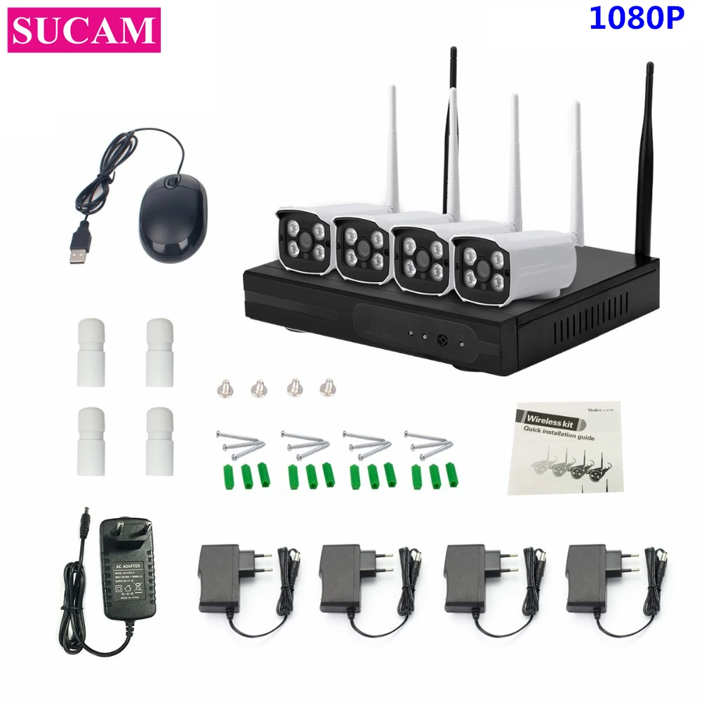 SUCAM 4CH WIFI система беспроводной 1080P NVR ИК Открытый 2MP P2P Wifi IP камера видеонаблюдения