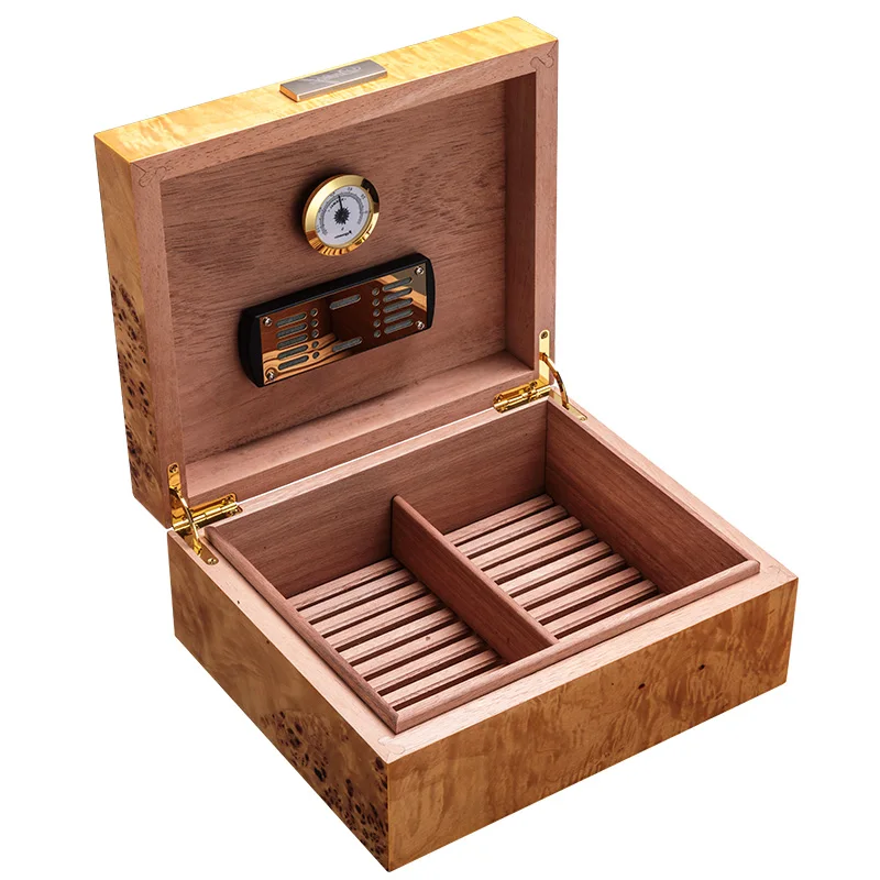 Luxury High Glossy Finish Cuban Cedar Wood Cigar Humidor Nice Storage Box W/ Moisture Meter Moisturizing Device