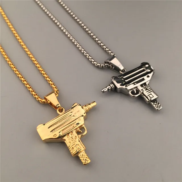 24K Gold Silver Plated Machine Gun Pistol Pendant Necklace Army Charm