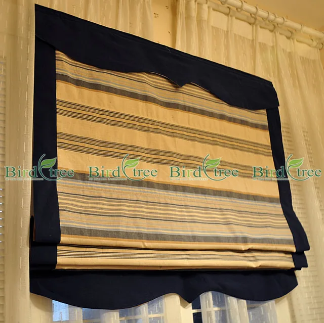 Modern Blue Stripe Belt Head Curtain Fabric Roman Blinds Customize