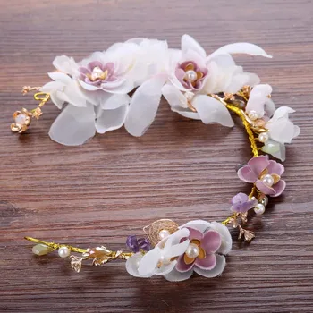 

Fashion Silk Flower Pearl Bride Hairband Headband Pink Floral Bridal Headpiece Wedding Headdress Hair Accessories Jewelry BH