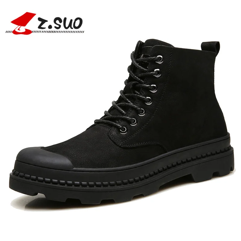 Color Martin Z De Alto color Hasta Suo Cuero Botas Negro Invierno Genuino Primera Moda Vaca Los 1 Capa Top Encaje Hombres Popular 2 Botines 0Rr0vwq