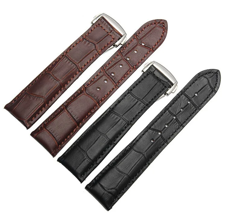 

19mm 20mm 22mm Crocodile Grain Genuine Leather Watch band Strap Bracelets Butterfly Stainless Steel Clasp Free shipping