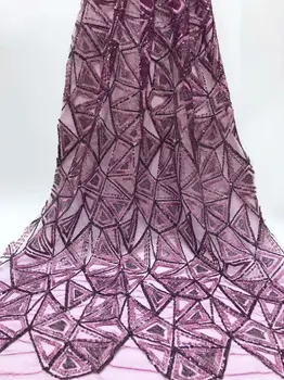

2019 High Quality Nigerian Tulle Lace Fabrics Latest Purple Sequins Mesh African Lace Fabric Bride French Net Lace Fabric