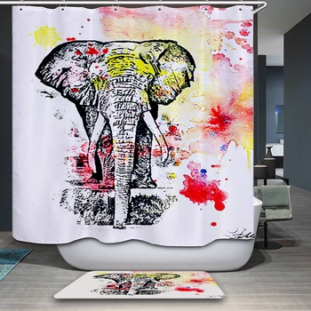 

Custom Colorful elephant print Fabric Modern Shower Curtain eco-friendly Waterproof bathroom curtain With hole Free Shipping