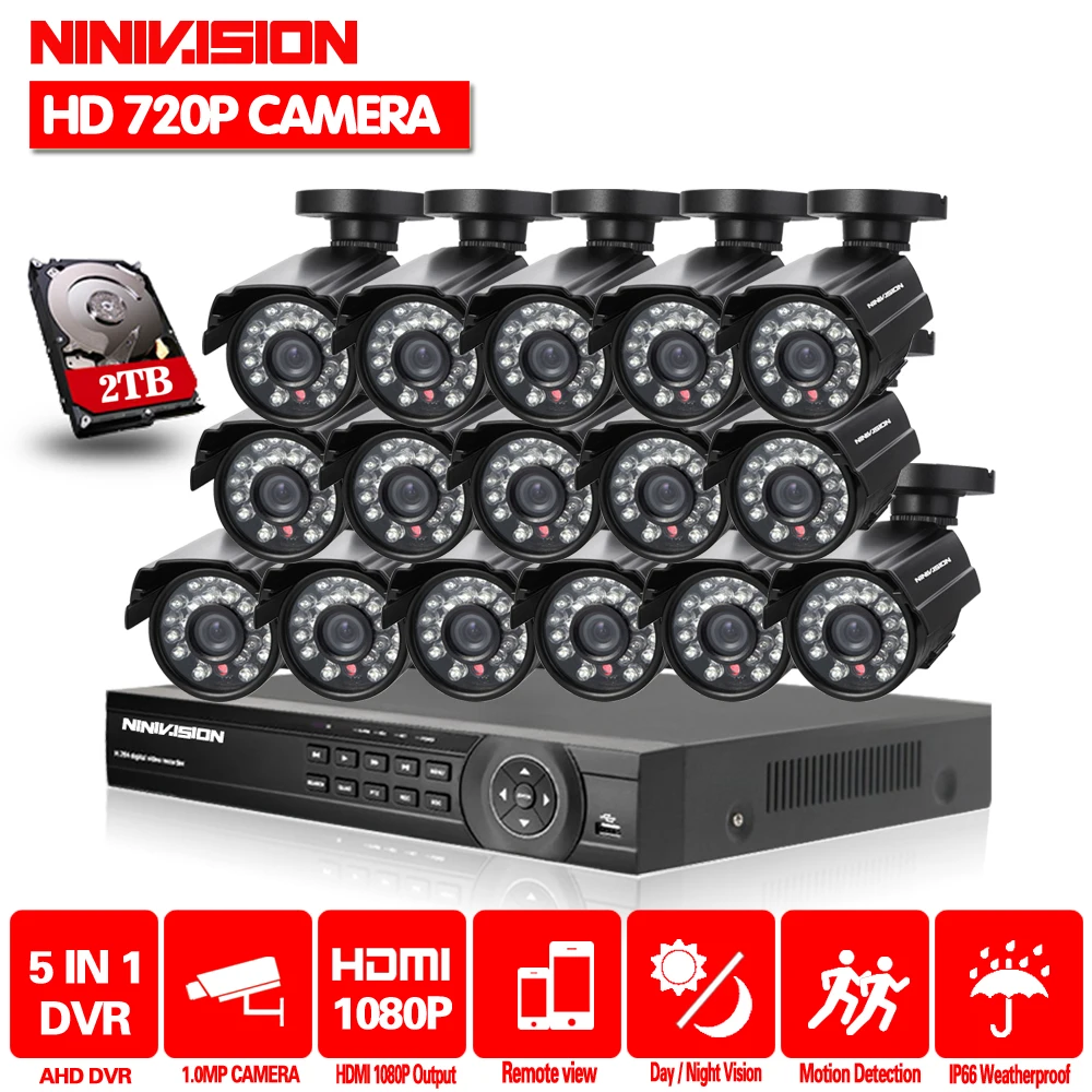 16CH 1080P HDMI DVR 2000TVL 720P HD камера наружного наблюдения, система безопасности 16 каналов CCTV DVR комплект AHD камера 2 ТБ HDD