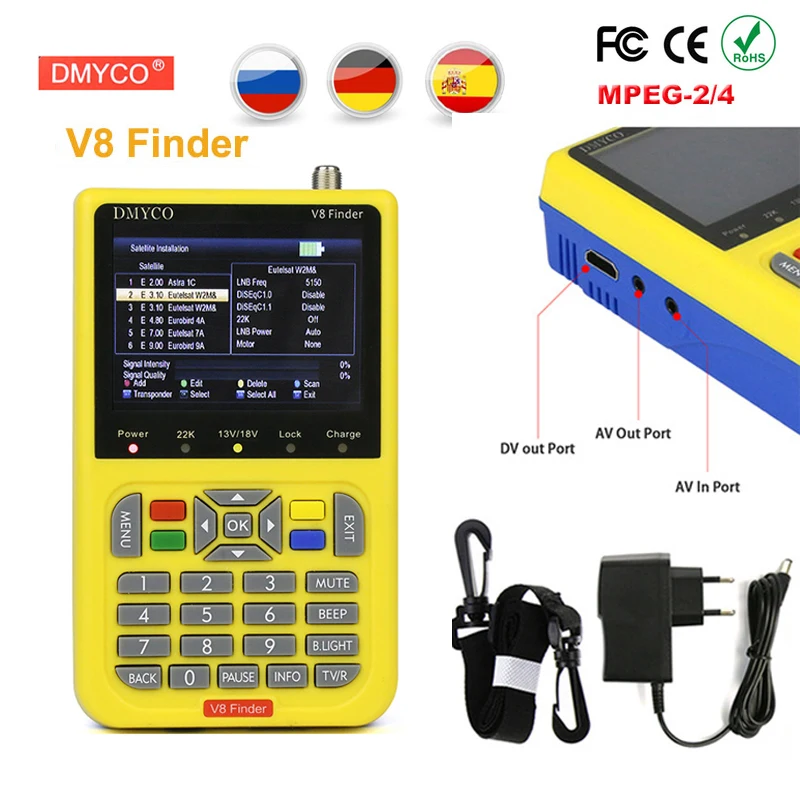 

V8 Finder 3.5" LCD Display DVB-S2 FTA digital satellite meter satellite finder MPEG-2 MPEG-4 Satellite Signal Finder TV Receptor