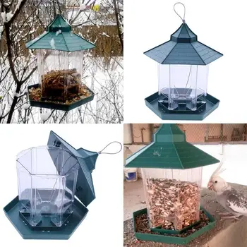 

Green Pavilion Bird Feeder Outdoor Plastic Hanging Bird Food Container Garden Decoration Bird Feeder Pet Supplies