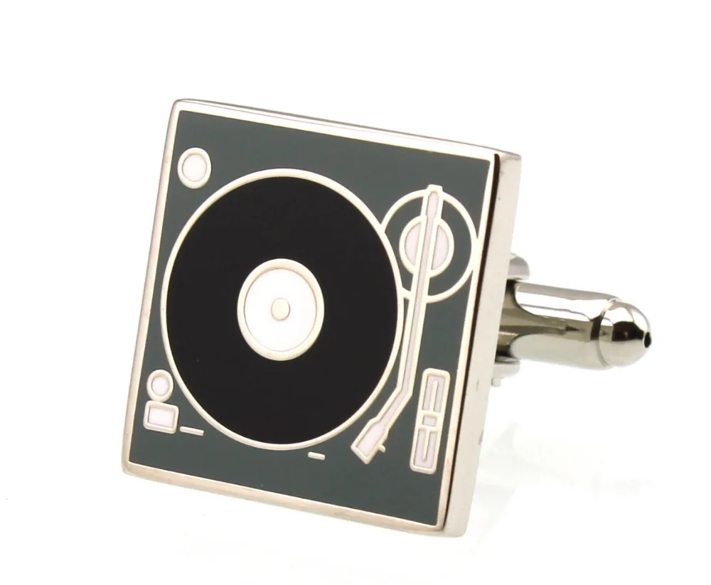 

Sunnylink Men's Cuff Links Record Black Gray Cufflinks for shirt M3856 18mm